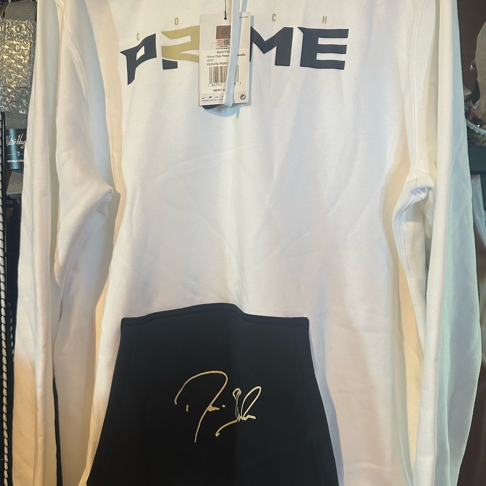Nike Coach Prime White and Black Hoodie with Signature Design